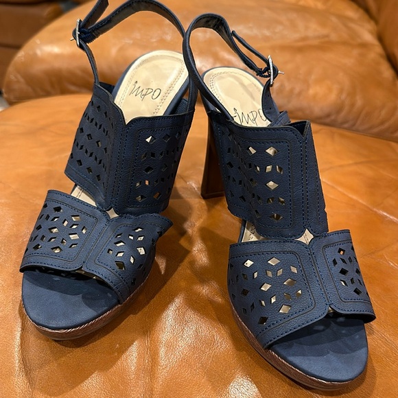 Impo Shoes - Impo Brand Sandal Heels in Blue with Faux Wood Heel
